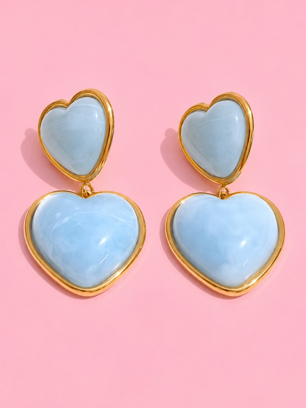 Sky Blue Heart Gold  Statement Drop Earring